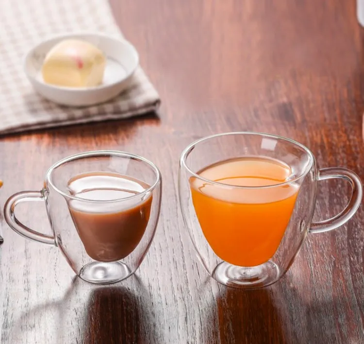 Dwuosobowe szklane kubki do kawy przezroczyste kubki do herbaty w kształcie serca 180ml 240ml Cups Romantyczny prezenty