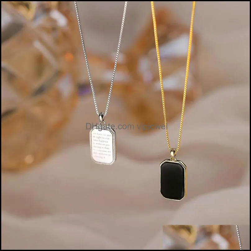 pendant necklaces korean fashion black square necklace for modern women gift jewelry 2022 trendy english charm clavicle titanium steel