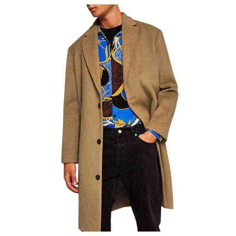 Mezclas de lana para hombre 2021 Otoño Invierno abrigos de lana para hombre chaqueta larga delgada moda gabardina sólida de talla grande # t3g T220810