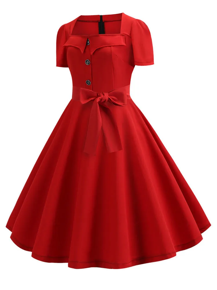 white christmas dresses Zapaka Women Red Plaid Retro Dress Style 1950s Dress with Short Sleeves, Blue Plaids / M main image 0