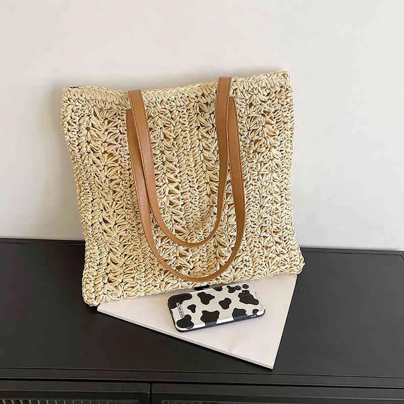 2022 New Summer Ladies Handbag Straw Counter Counter Counter For Women Luxury Designer Casual Top-Handle Bags Beach Facs Y220527