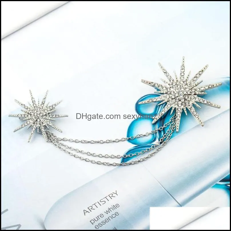 Stellate Brooches Wholesale Fashion Exaggerated Full Diamond Tassel Chain Brooch Snowflake Pins Jewelry for Women 2017 New Style 367