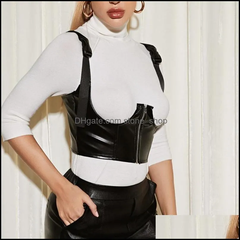 belts women corset pu leather punk bustier with shoulder strap harness underbust girdle waistband shaping bellybandbelts