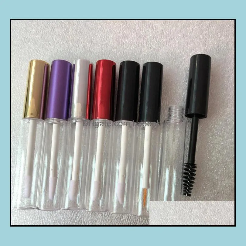 5ml lip gloss tube with black/purple/gold/silver lid empty makeup lip oil container chapstick lip balm tube sn1336
