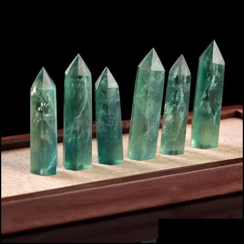 Natural Rough Stone Arts Ornaments Green Fluorite Mineral Healing wands Reiki Hexagonal Ability Quartz Column Color Fluorited pillar Crystal