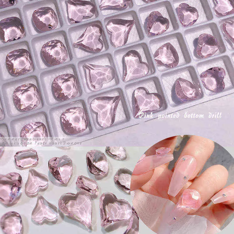 Sweet Pink Heart Water Drop Rhinestone Nail Art Set Back /Bag