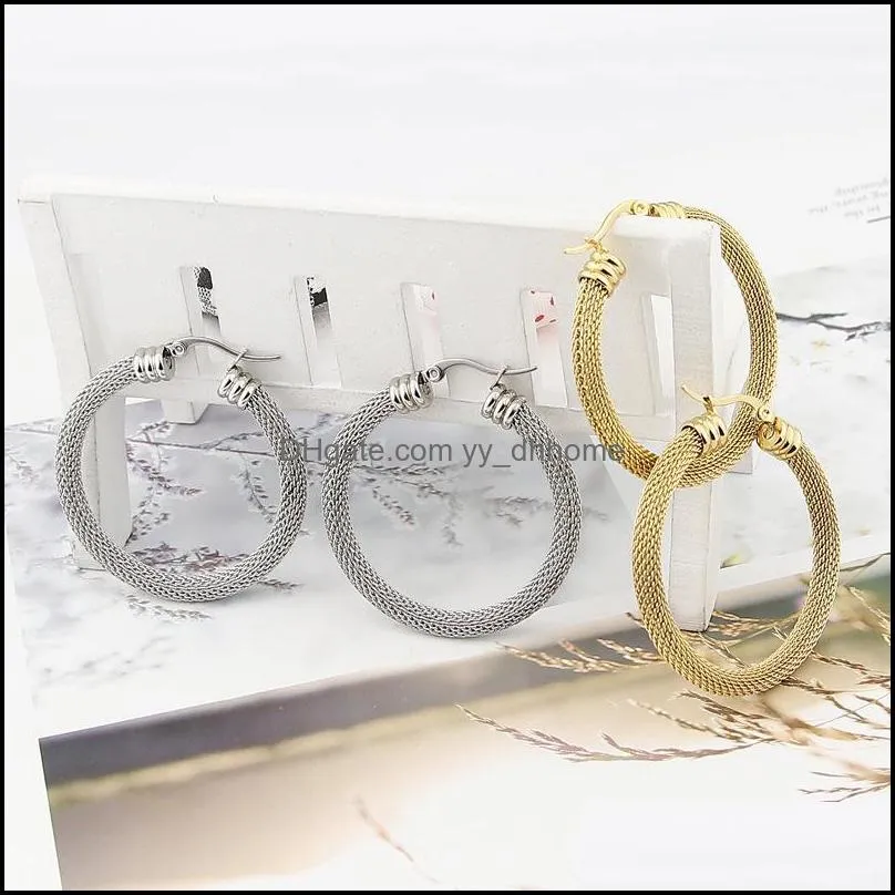 Fashion Jewelry Stainless Steel Stranded Wire Mesh Earrings Women`s Party Wedding Gift Wholesale E-613 Hoop & Huggie