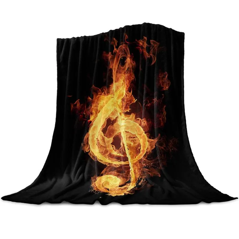 Decken Flame Musical Note Schwarz Überwurfdecke für Sofa Weihnachtsdekoration Tagesdecke Tragbares Mikrofaser-Flanell