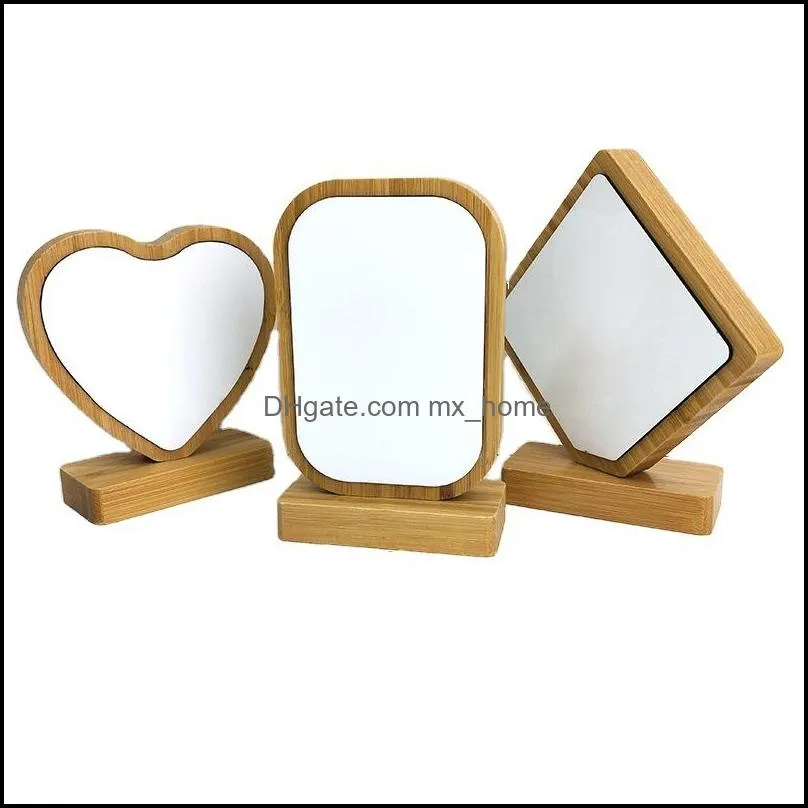 Bamboos Sublimation Blank Photo Frame With Base DIY Double Sided Wood Love Heart Round Frames Magnetism Picture Painting Decoration 13bd