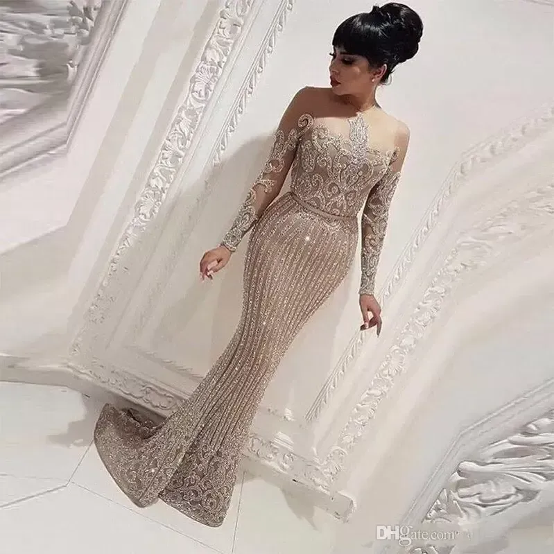 Jeden szt. Kobiety suknie wieczorowe Formalny elegancki z długim rękawem Mermaid Arabski Dubaj Prom Dress Dresses Abendkleider