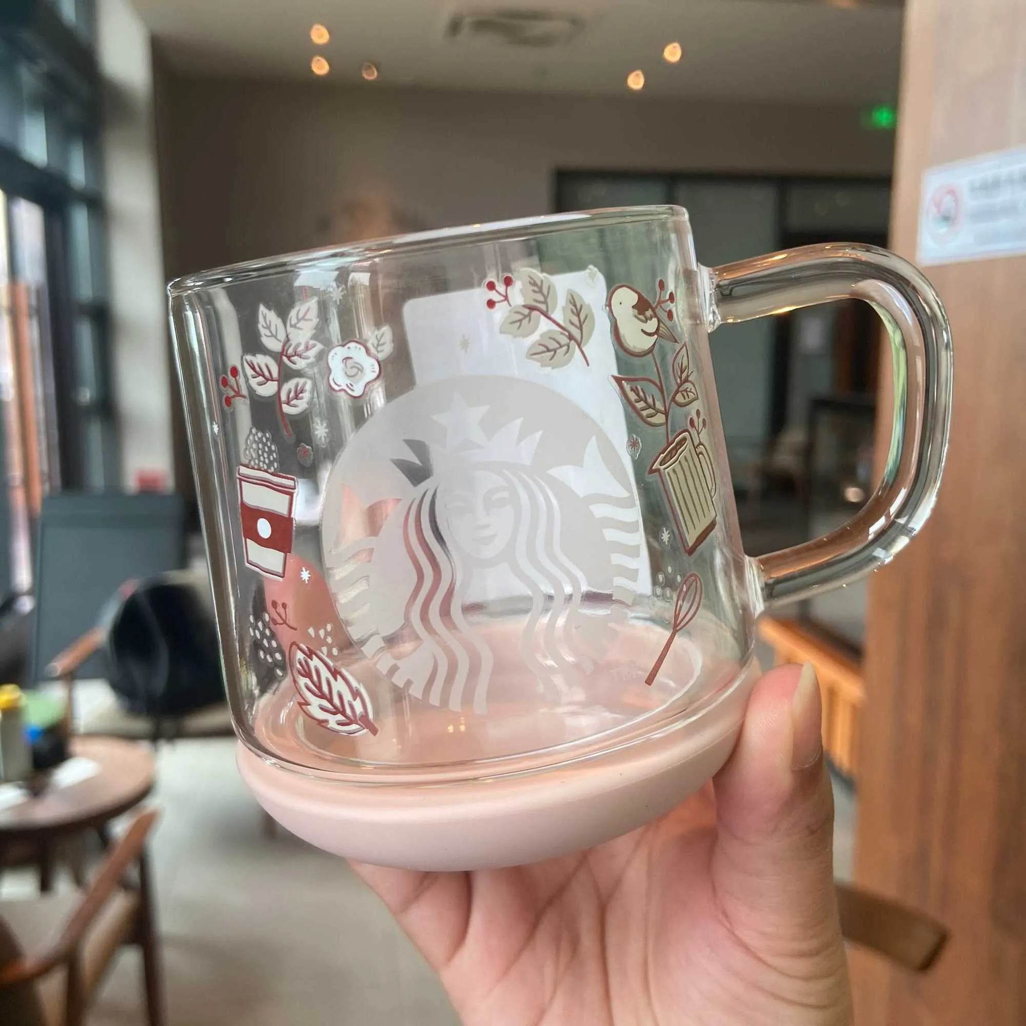 Taça Starbucks Coreano amor pássaro fundo de vidro pega destacável copo de água desktop Caneca de café presente feminino