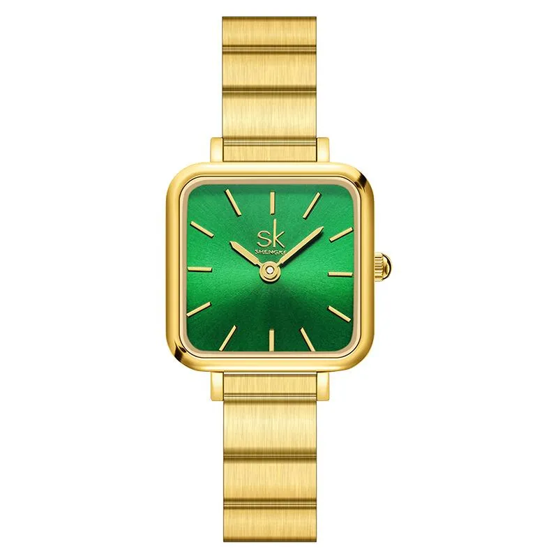 Relojes de pulsera Reloj Shengke para mujer, relojes elegantes con esfera cuadrada verde, venta al por mayor, reloj de cuarzo japonés, relojes de pulsera femeninos