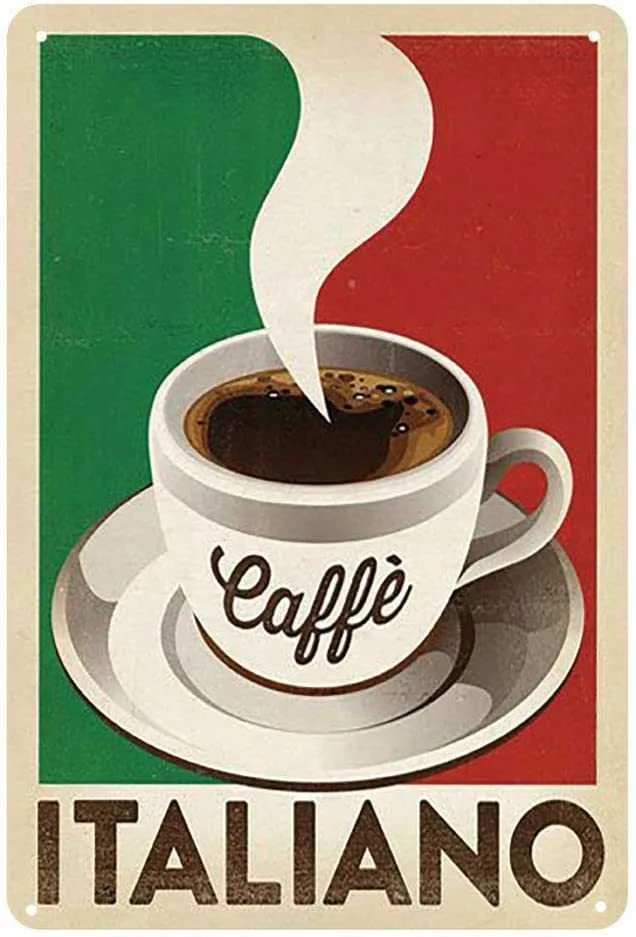 Vintage Style, Caffe Italiano, metalowy znak na ścianę do kawy Cafe Cafe Diner Cave Cave Woman Cave, 8 "x12"/20x30 cm