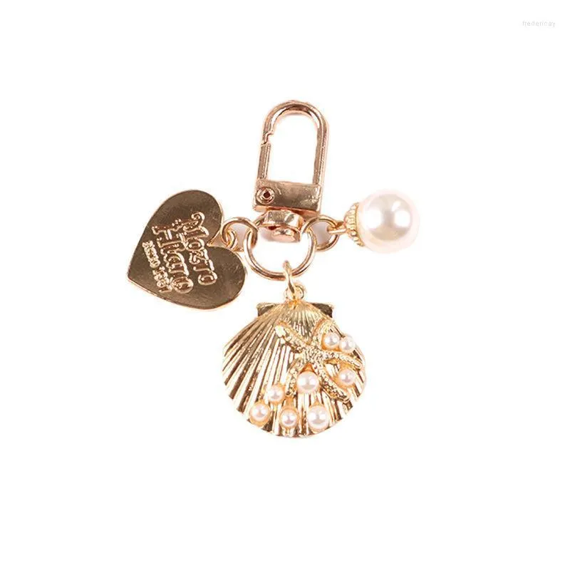Keychains Mooie schattige imiteerde Pearls Heart Sea Star Keychain Metal Shell Pendant Auto Key Ring Women Headset Case Ornament Accessories Fred2