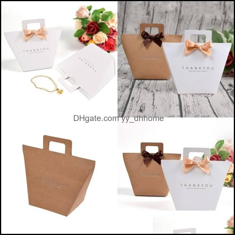 Gift Packing Handbag Gilding Kraft Paper Souvenir Bags Solid Color Perfume Jewelry Bag With Bow Brown White Hot Sale 0 72hb F2