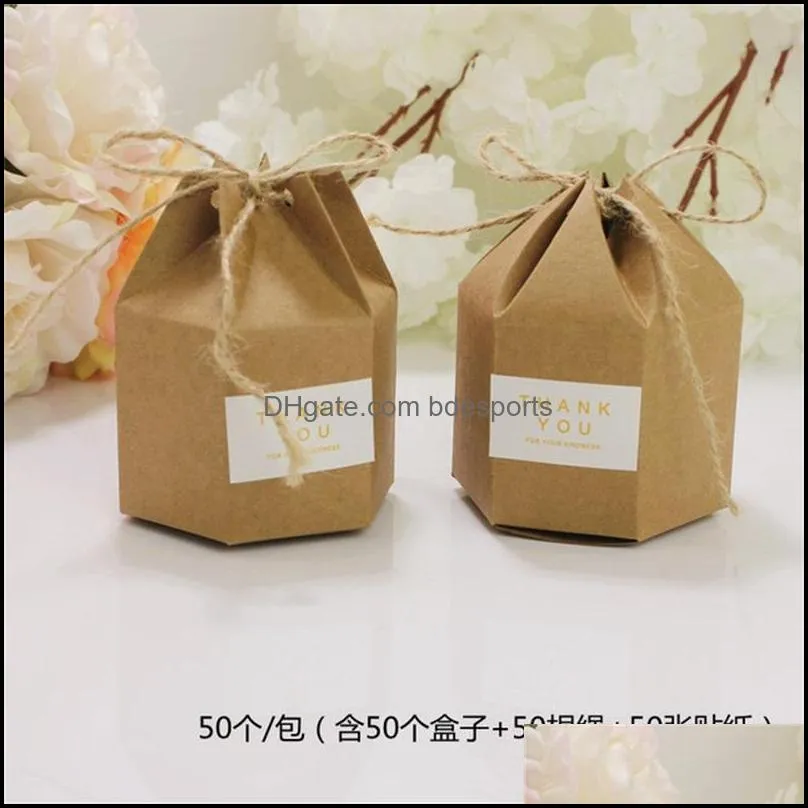 New Creative Kraft Paper Candy Gift Wrap Boxes Lantern Hexagon Shape Wedding Favors Gift Packaging Chocolate Box Bags 20211224 Q2