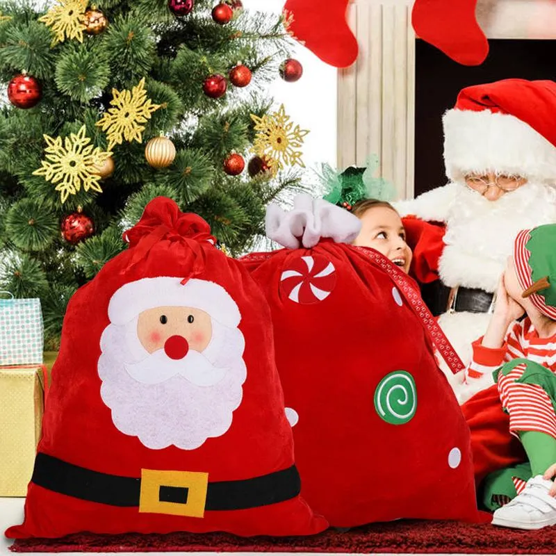 Julekorationer Santa säckar stor presentförvaringsväska Claus Candy Toy Drawstring Nuvarande år Xmas Party GiftChristmas