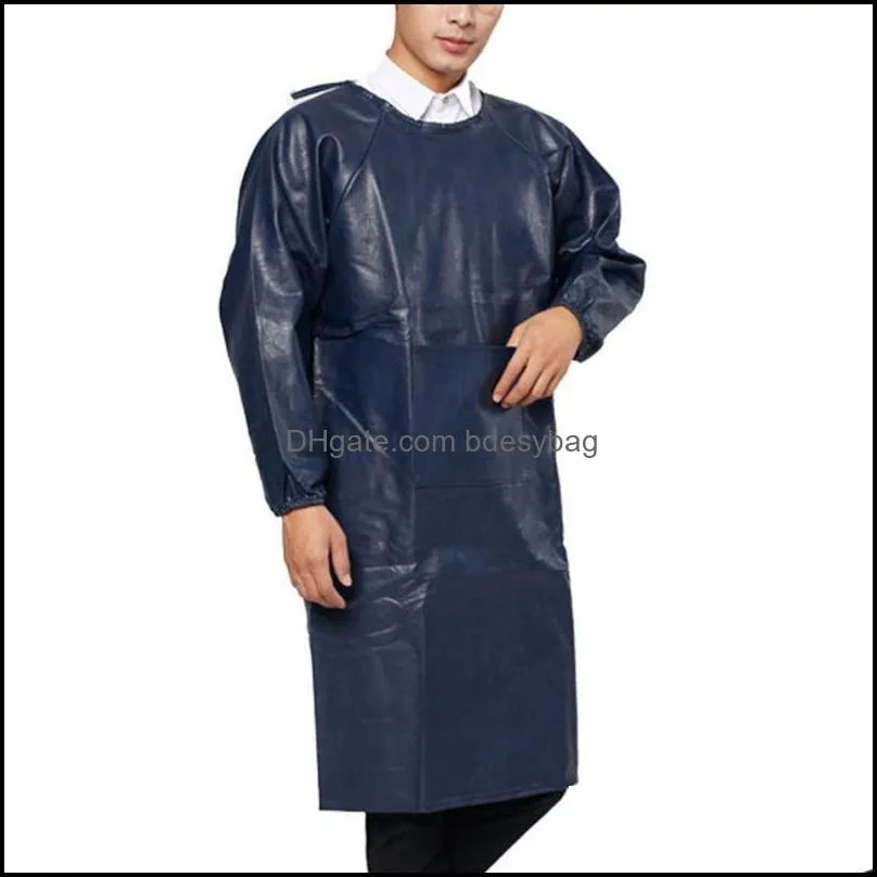 leather long sleeve cooking baking aprons waterproof oil-proof kitchen restaurant aprons for women man cleaning tools