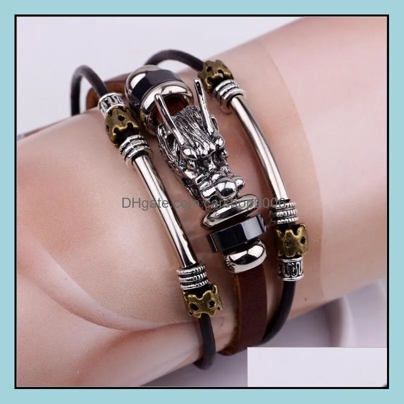 dragon leather bracelets hot sale handmade wrap charm bracelets wristbands bangles for men fashion jewerly wholesale free shipping