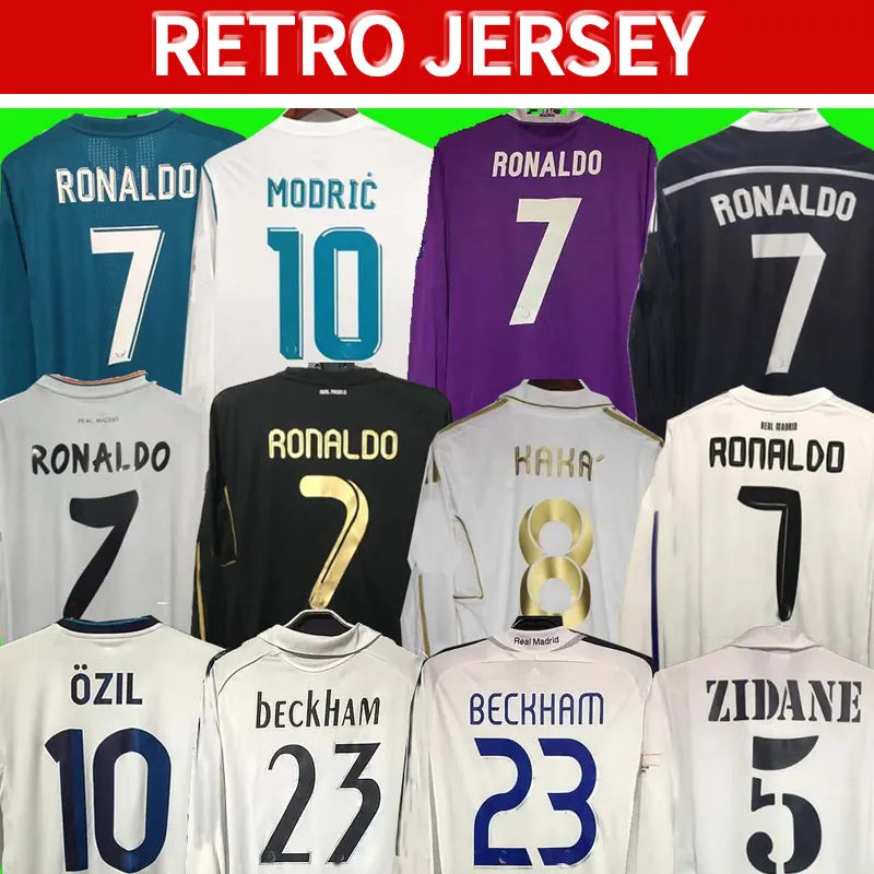 Maglia da calcio Real Retro Madrid Maglia da calcio a maniche lunghe GUTI Ramos SEEDORF CARLOS 10 11 12 13 14 15 16 17 RONALDO ZIDANE Beckham RAUL 00 01 02 03 04 05 06