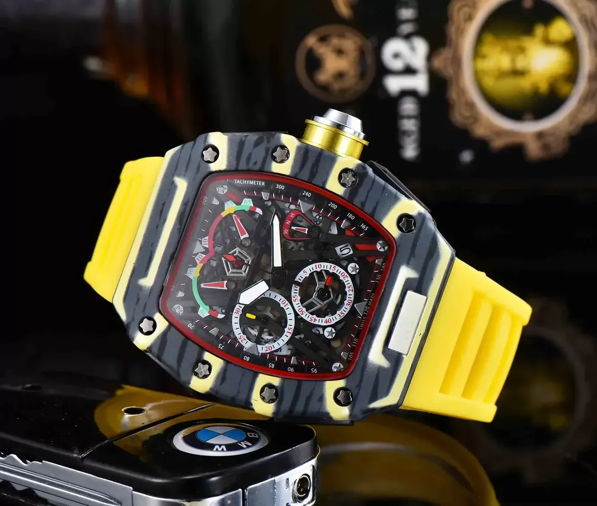 Несколько зон времени Top Digite Version Carepon Dible All Fiber Pattern Case Япония Sapphire Mens Часы резиновые дизайнерские спортивные часы мужские часы