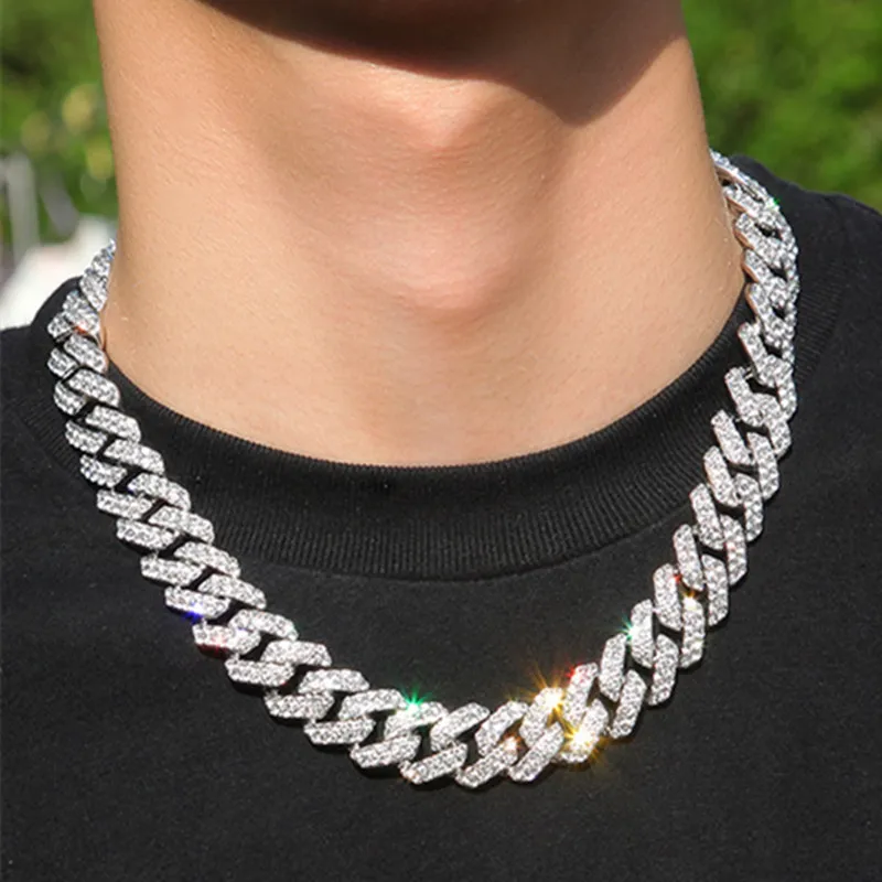 18mm kubansk länkkedja herrhalsband designer smycken guldkedja för man party hip hop diamant isade ut kedjor aaa österrikiska strass silver halsband kvinna choker