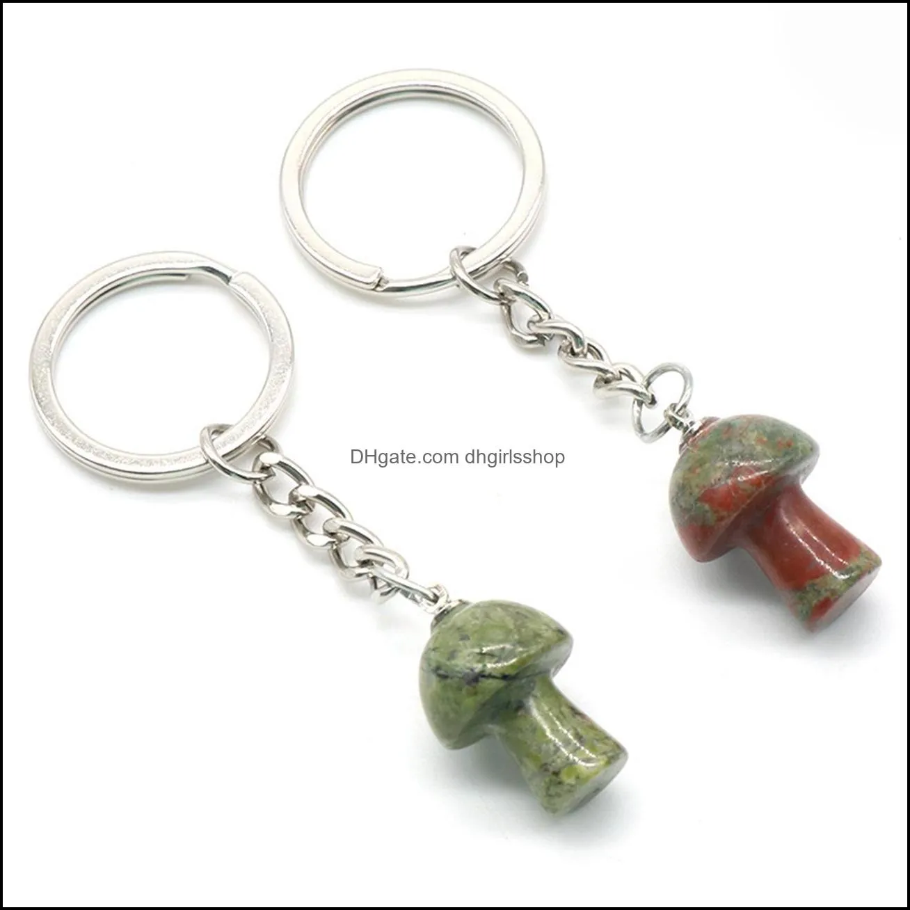 healing chakra gemstone mushroom pendant key rings for women men natural quartz crystal rock charm choker jewelry bags car keychain