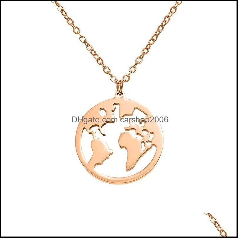 Stainless Steel Necklace Pendant World Map Necklace Chains Statement Necklaces Silver Rose Gold Globe Travel Jewelry Gift
