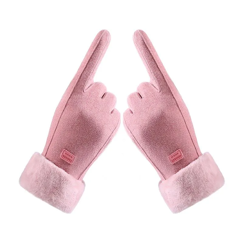 Cinq doigts gants femmes hiver chaud écran tactile coupe-vent pour filles doublé polaire épais en utilisant