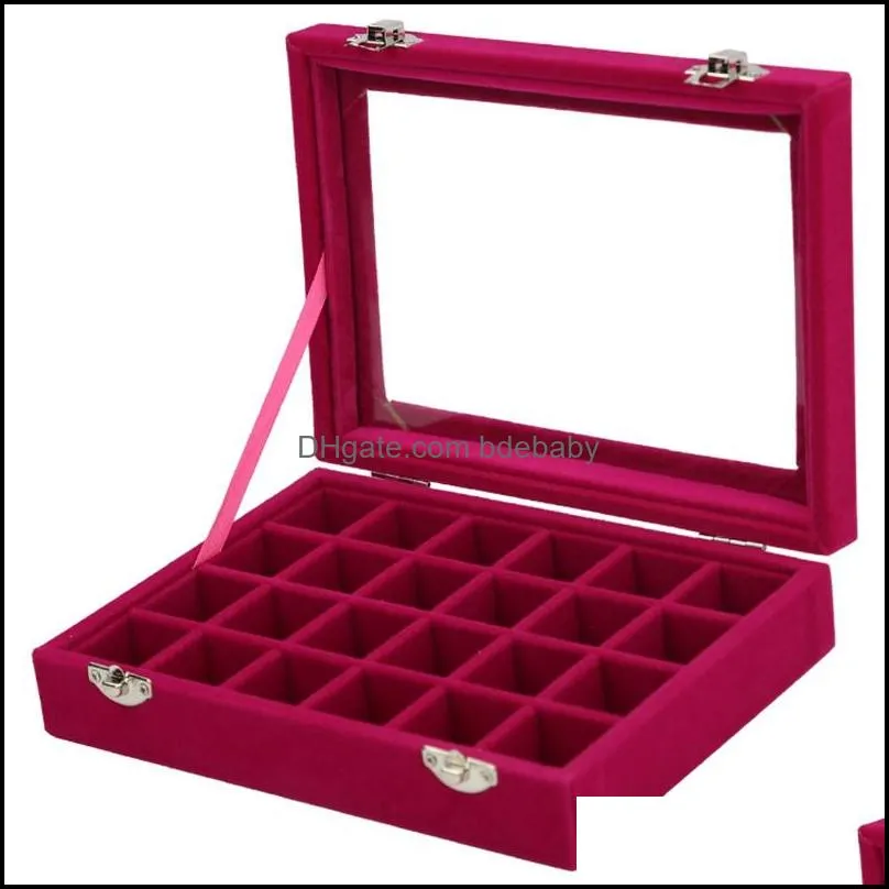 24 grid velvet glass jewelry ring display organizer box tray holder earrings storage case showcase display storage 24 section boxes