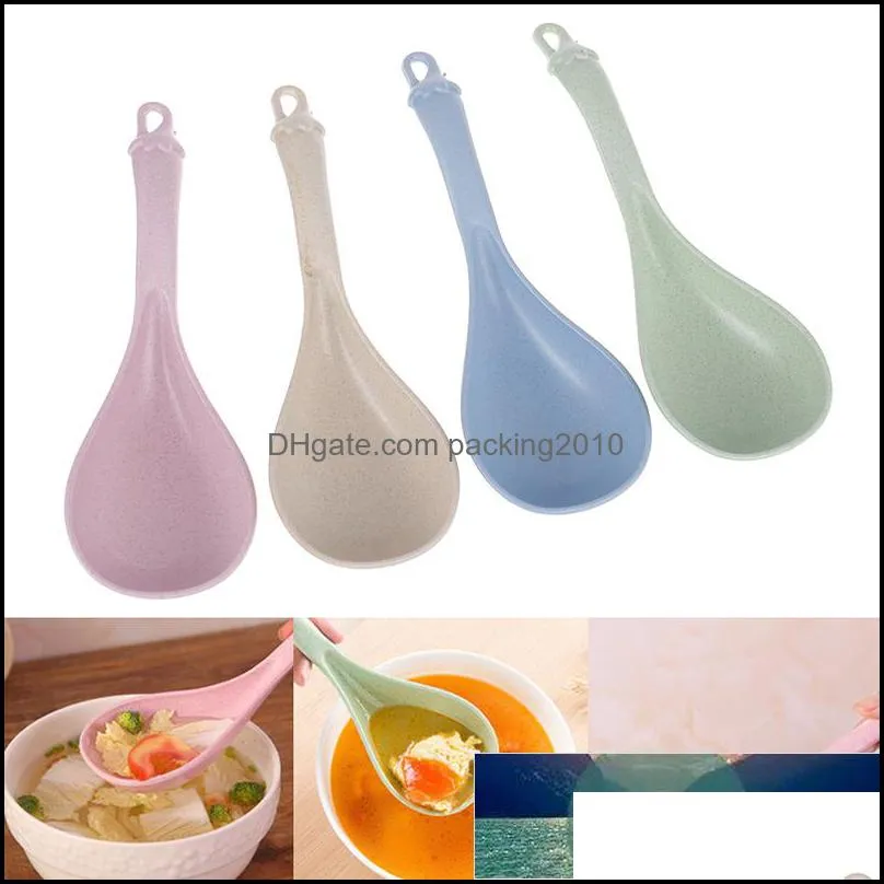 1Pcs Long Handle Soup Tableware Wheat Straw Rice Ladle Spoon Meal Dinner Scoops Kitchen Supplies Cooking Tool