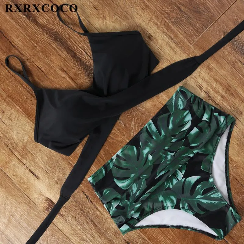 Women's Swimwear RXRXCOCO Bikinis 2022 Women Bandage High Waist Biquini Push Up Beach Bathing Suit Leopard Swimsuit Bikini Set