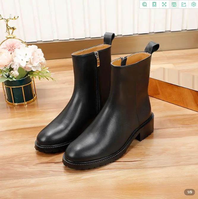 2021New Designer Luxury fashion short women's boots zipper non lace up 4cm heel high real leather banquet outdoor shoes with metal 35-41
