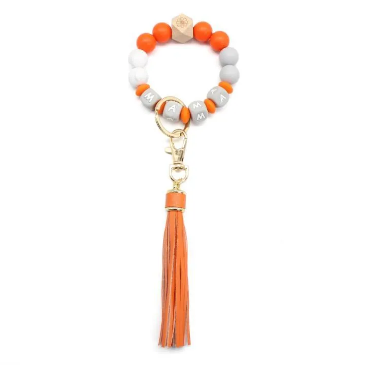 Party Favor Letter Silicone Bead Bracelets Tassel Key Chain Pendant Women`s Jewelry Bag Accessories Mother`s Day Gift SN4866