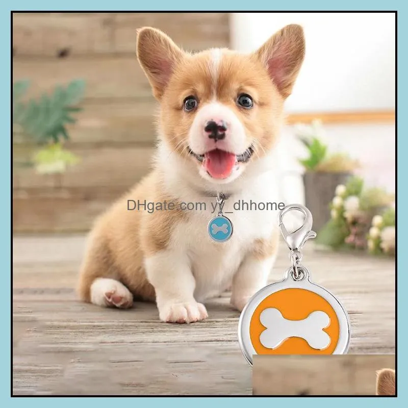 pet dog cat id card pendant anti-lost tags round shape bone nametag pendants pets dogs tag engravable puppy collar accessories