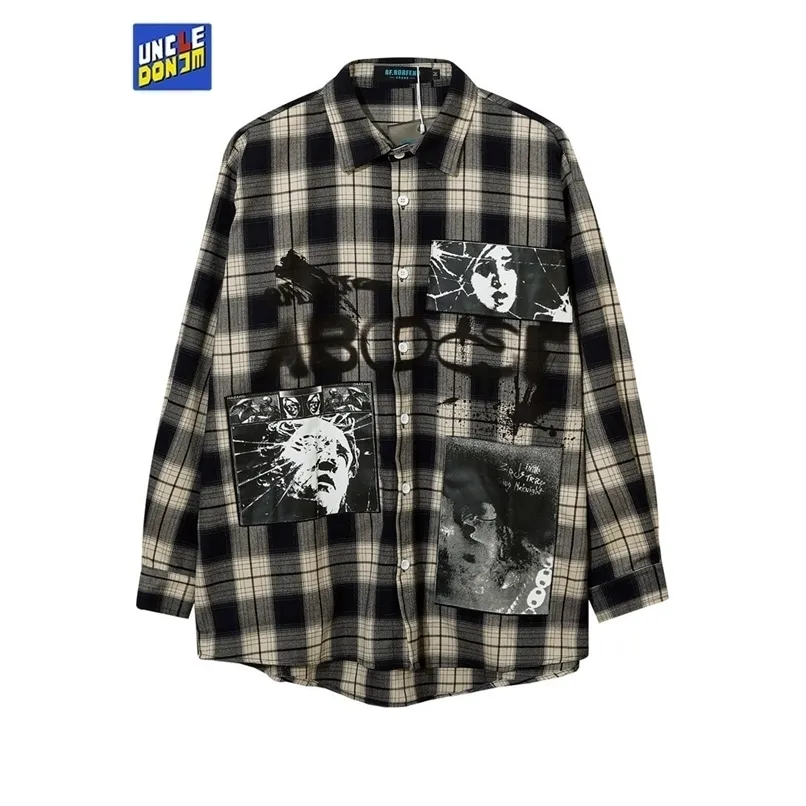 Unclutonjm Designerskjortor Plaid för män Mens Långärmad Print Koreanskt Kläder Street Wear Harajuku 220322