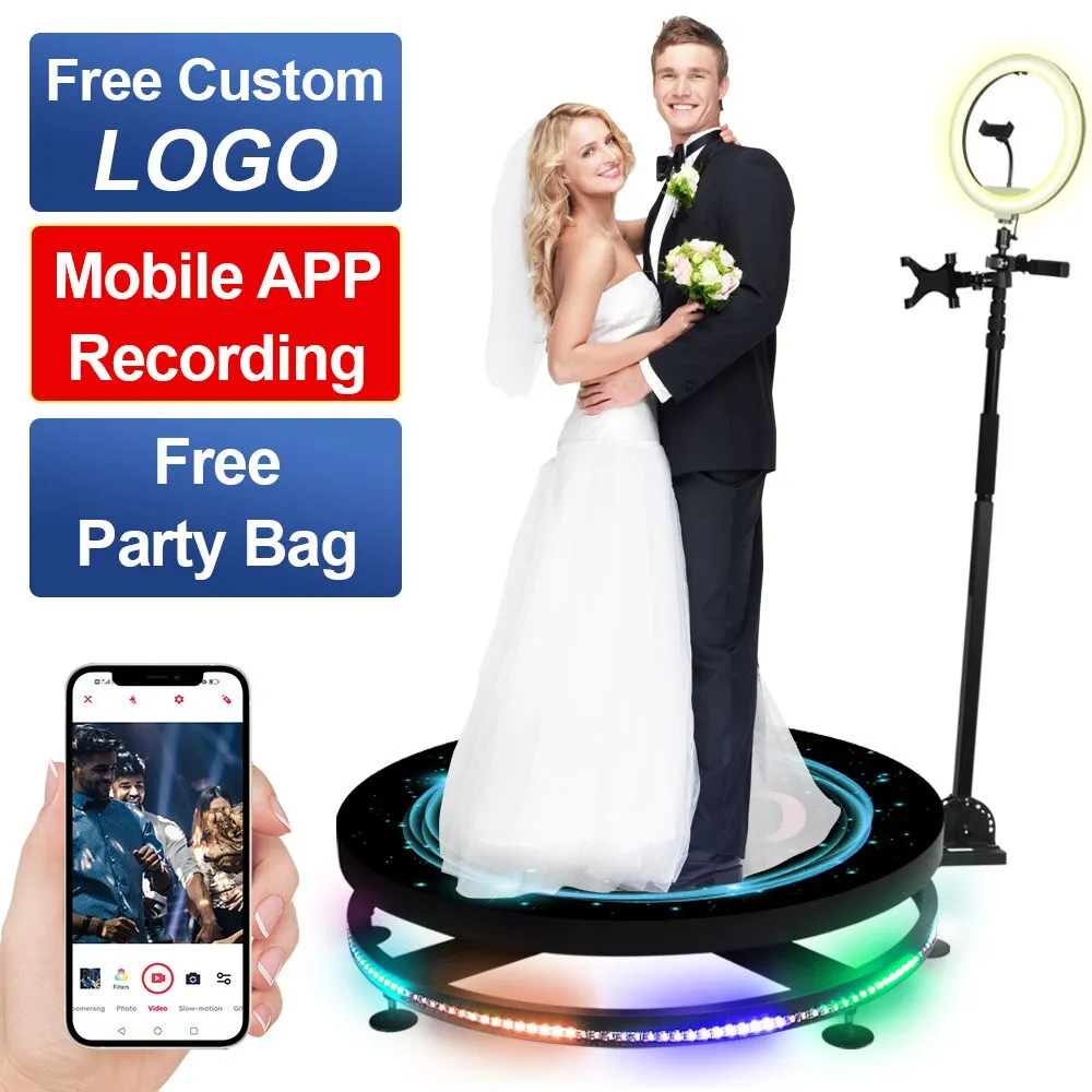 100cm 360 Photo Booth Stage Lighting Macchina rotante per eventi con personalizzazione gratuita del logo Controllo automatico della rotazione Feste nuziali 360 Video Booth