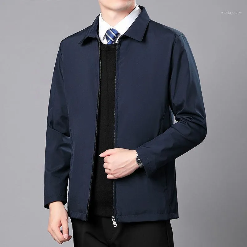 Middle-Aged Jacket Male Spring And Autumn Style Fold-down Collar Casual Business Men'S Wear Dad Cl Jackets