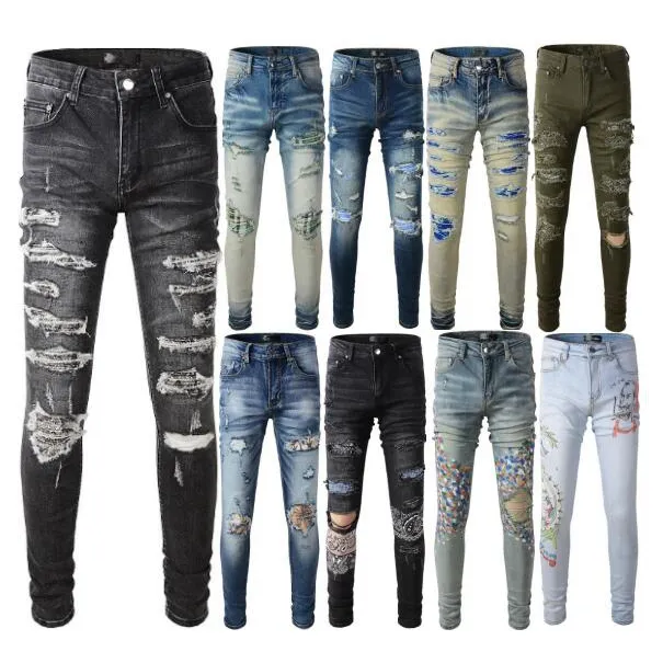 Heren Jeans Skinny Distress Ripped Vernietigd Stretch Biker Denim wit Zwart Blauw Slim Fit Hip Hop Broek Voor Mannen maat 28-40