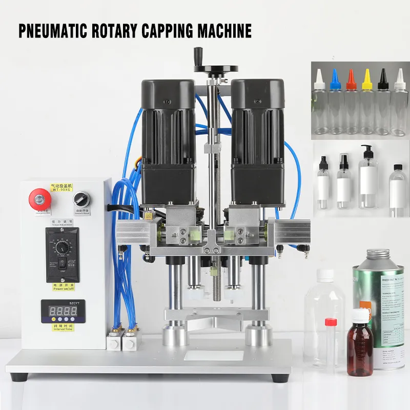 Rotary Bottle Capping Machine Pneumatic Automatic Juice Liquid Spray Cap Twist Glass Droper Tabletop 90xg Glasögon Plastflaskor