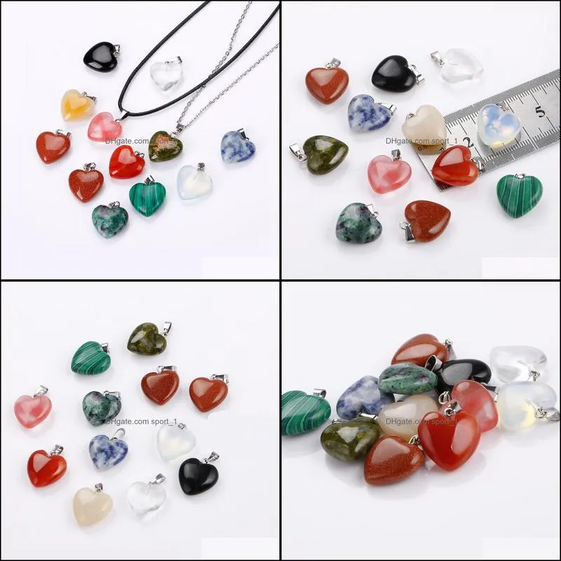 natural stone heart pendant necklace opal tiger`s eye pink quartz crystal chakra reiki healing pendulum necklaces