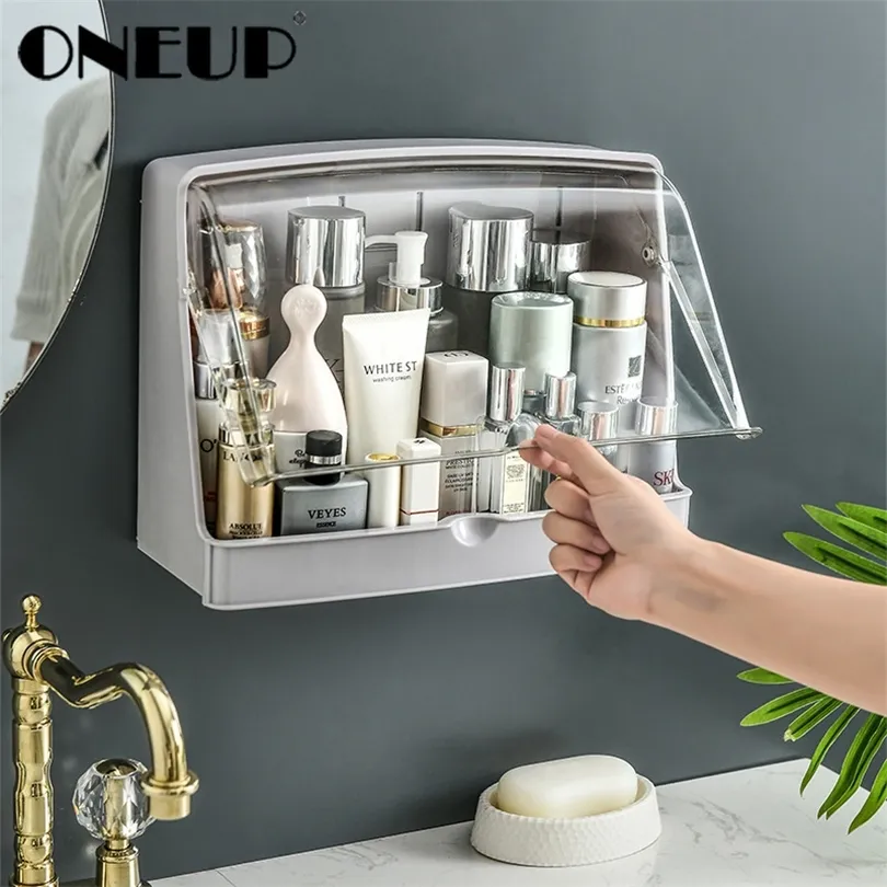 ONEUP Neue Make-up-Organizer-Aufbewahrungsbox, großes Fassungsvermögen, kosmetische Wandpaste, versiegelte quadratische Aufbewahrungsbox, abnehmbare Küche 201022