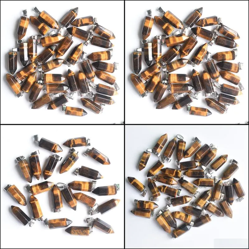 fashion natural tiger eye stone hexagonal pillar charms pendants 50pcs/lot wholesale