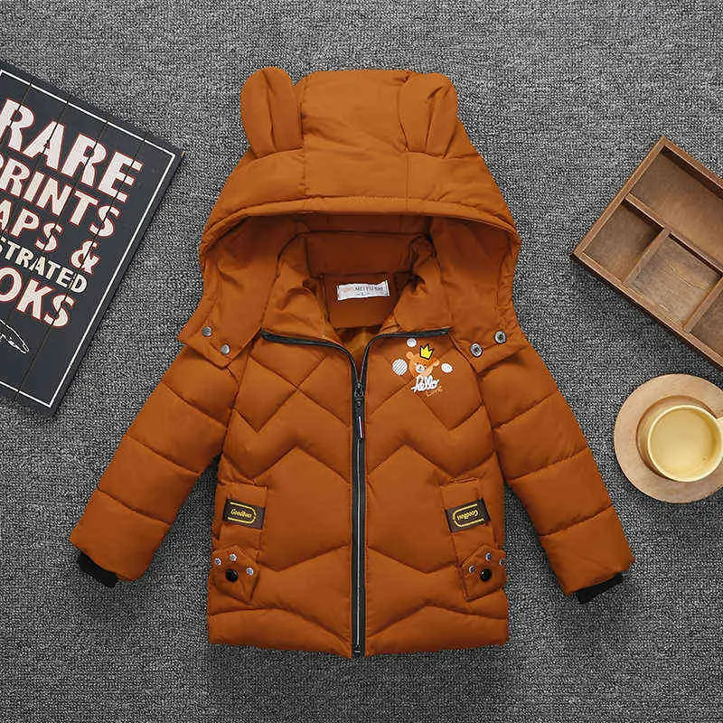 Mignon Petit Ours Hiver Garçons Veste Garder Au Chaud Bébé Veste Capuche Zipper Mode Survêtement Cadeau D'anniversaire 2-5 Ans Enfants Vêtements J220718