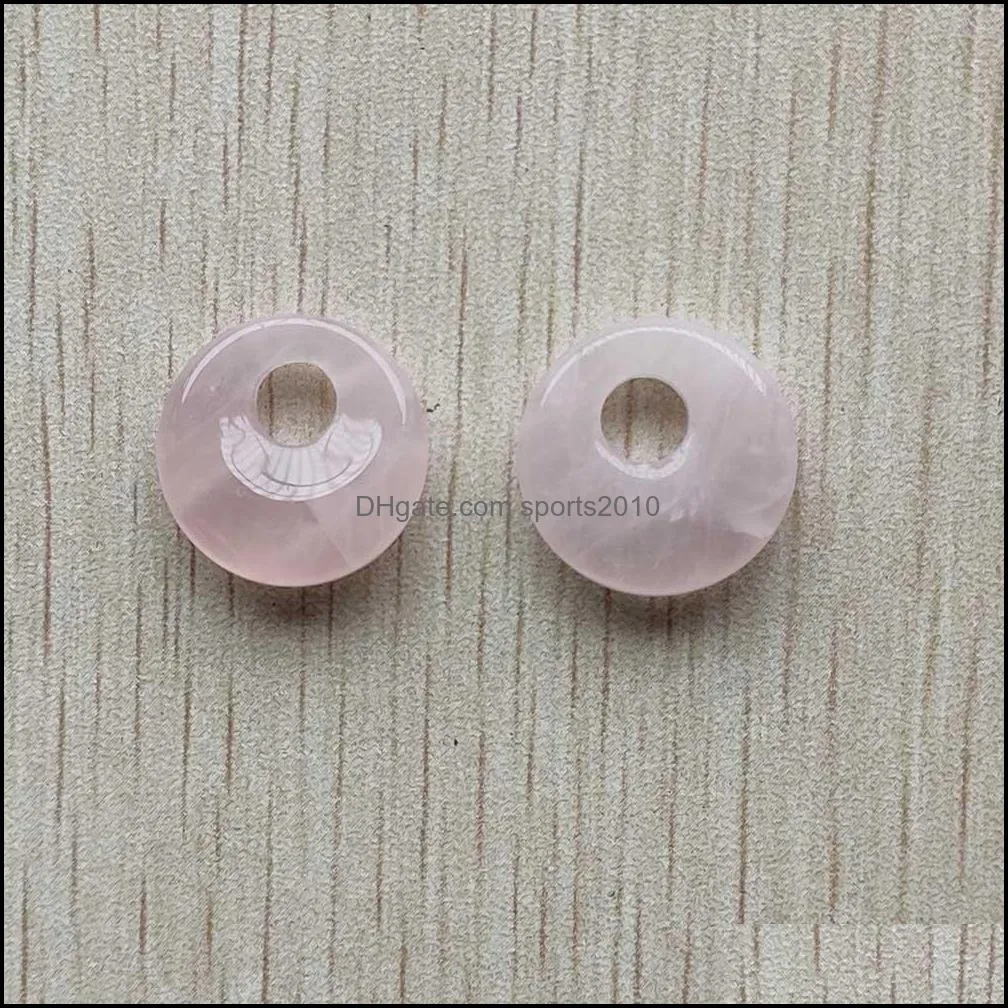 natural rose quartz stone charms pink gogo donut pendant beads 18mm for jewelry making sports2010