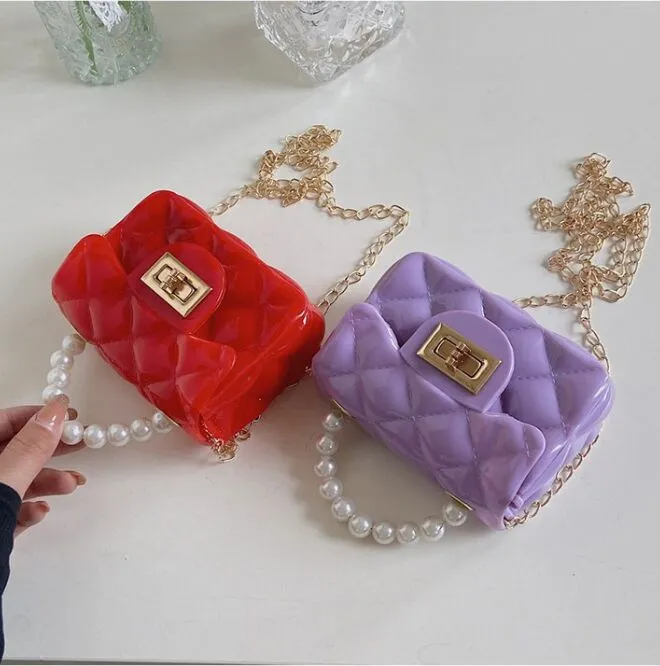 Fashion Children Mini Handbags Chain Crossbody Bag For Girls Dimond Shoulder Bags Candy Colors Jelly Bag Kids Small purse
