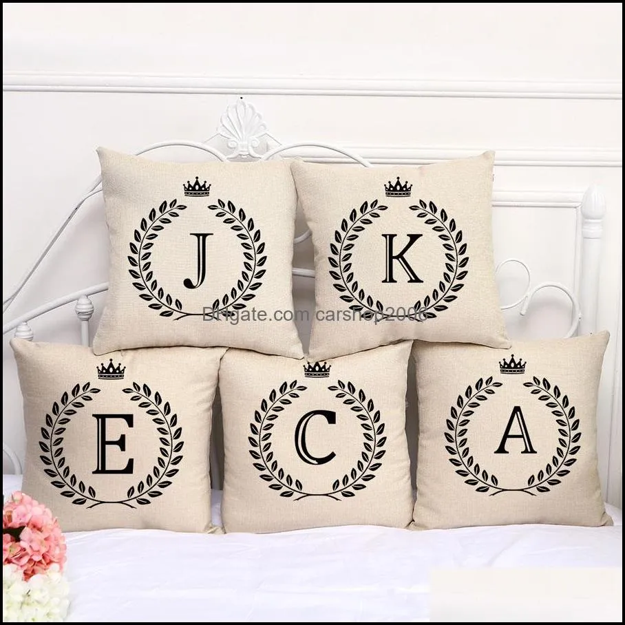 single-sided 26 english letters printing sofa pillow case 45*45cm linen home decor a-z letter pillowcase coffee shop pillow cover dh0884