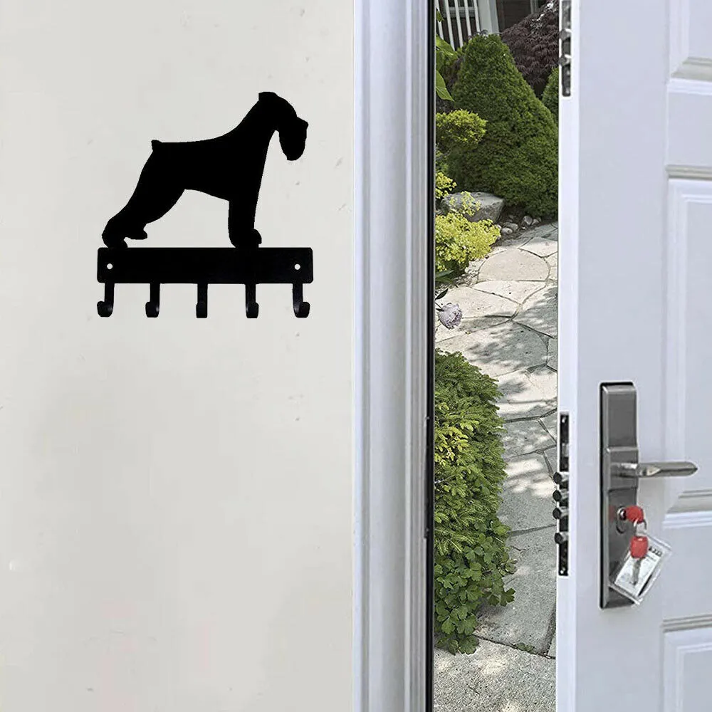 Miniature Schnauzer (naturliga öron) - Key Rack Dog Leash Hanger Metal Wall Art