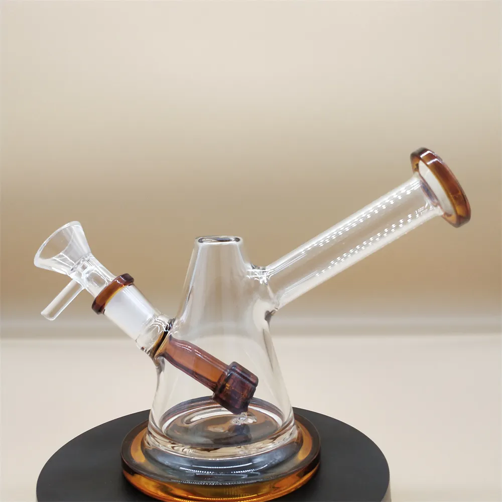 Brown MINI Hookah Glass Bong Recycler Pipes Water Bongs Smoke Pipes Bongs Water Bottles Dab Rig Water Pipe Size 14mm Female Joint