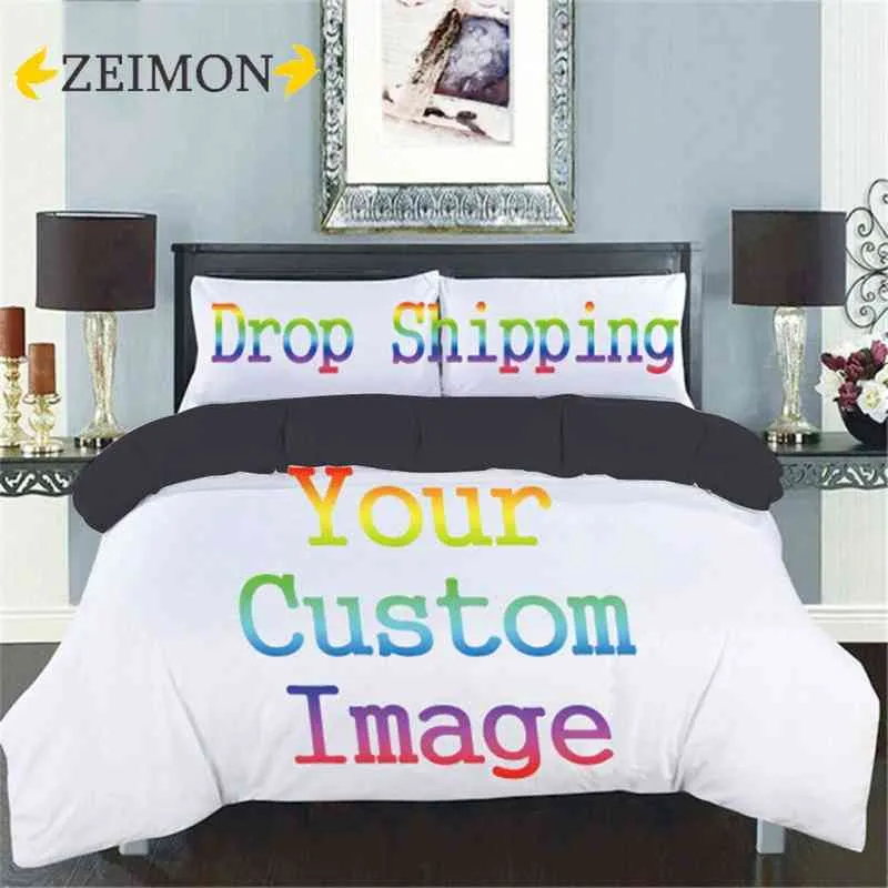 Zeimon 3D Gedrukt aangepaste beddengoedset polyester home textiel Twin queen size 2/3pcs dekbedovertreksets met zwarte/grijze achterkant